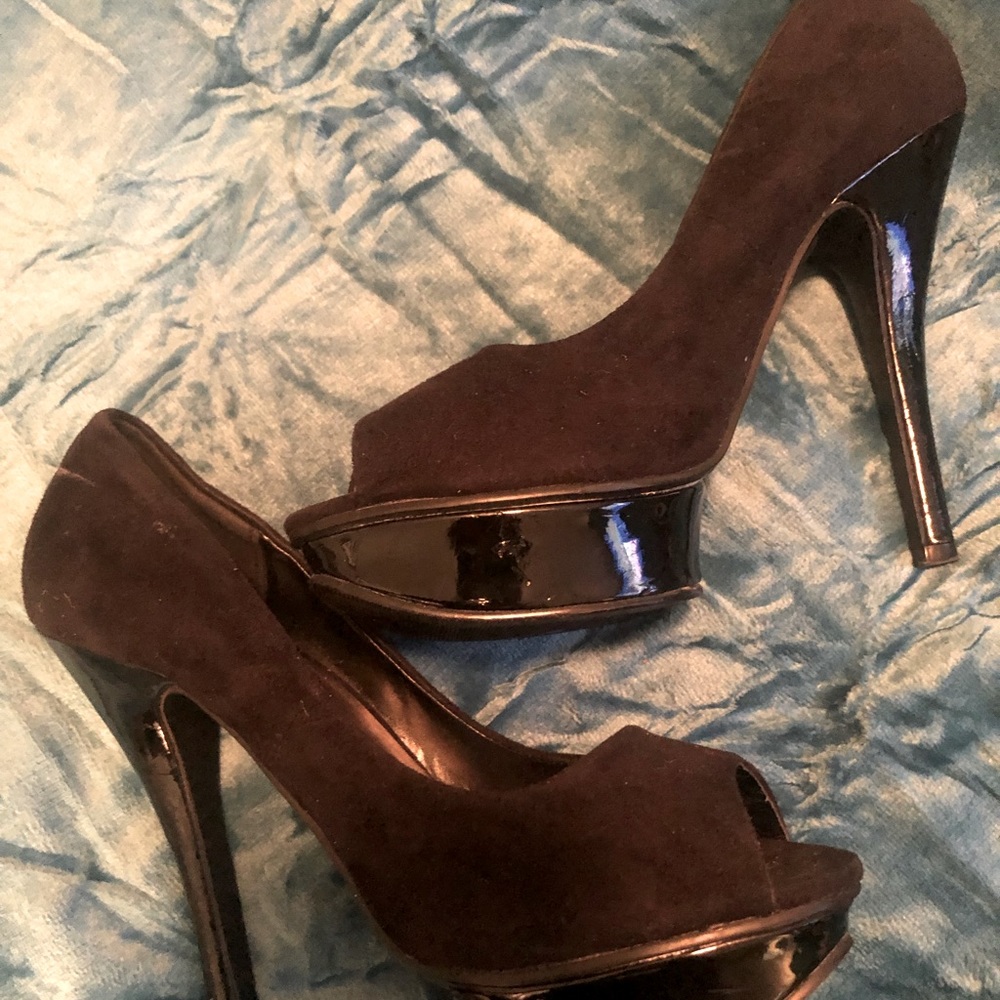 Black platform heels suede